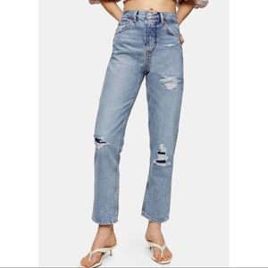 Topshop Bleach Rip Repair Straight Jeans Size 8